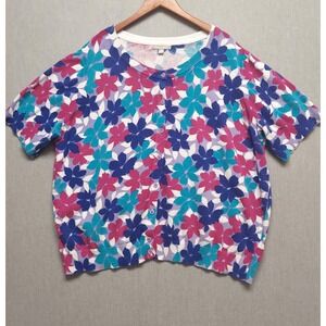 Woman Within Cardigan Womens 3X Floral Multicolor Retro Short Sleeve Button Knit